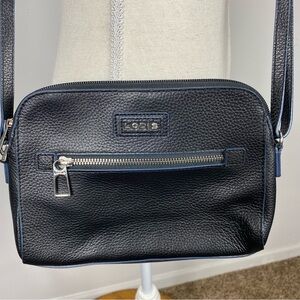 Lodis Charlotte crossbody bag in black pebble-grain leather with navy blue trim